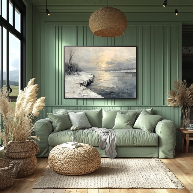 Poster Rivière d'hiver paisible à Sunrise, Palette textur (Créateur téléchargé)