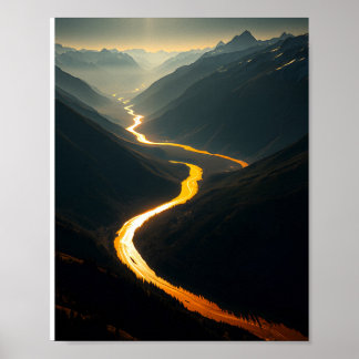 Poster Rivière d'or au coucher du soleil : Mountain Se