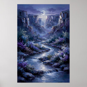 Poster Rivière du Canyon au Clair de Lune - Nuit Bleue Vi