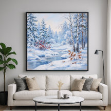 Rivière gelée - Style de peinture de paysage