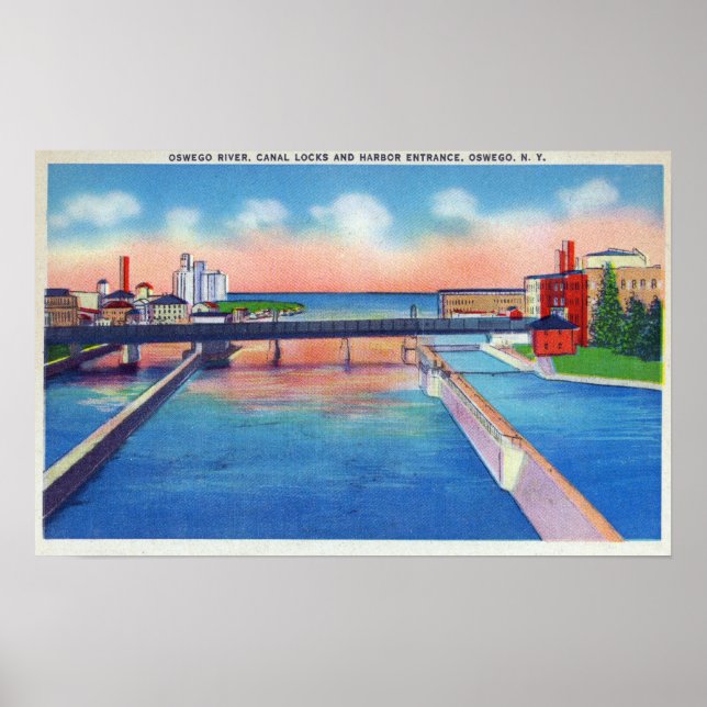 Poster Rivière Oswego Vue des écluses des canaux et du po (Devant)