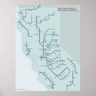 Poster Rivières de Californie du Nord et du Centre 18" x 