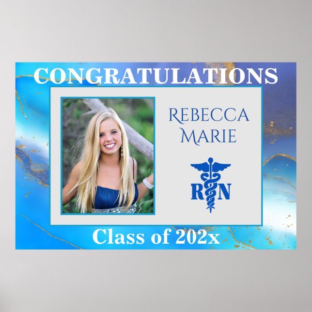 Poster RN Graduation Photo Blue Purple Gold (Devant)