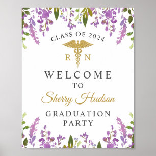 Poster RN Nursing Graduation Purple Floral Welcome