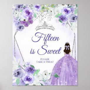 Poster Robe Argent & Violet Quinceañera Treat Favoriser