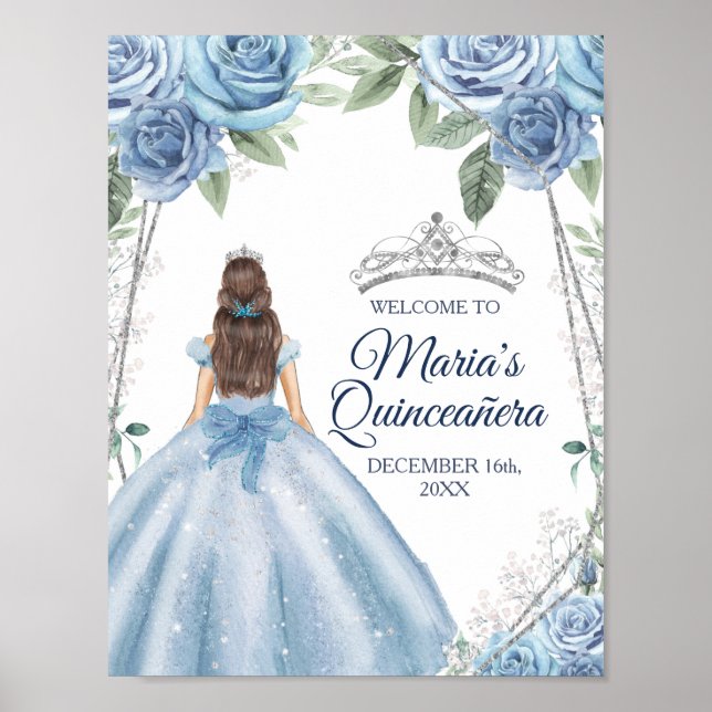 Poster Robe bleu Dusty Quinceañera Couronne Anniversaire (Devant)