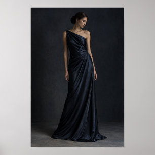 Poster Robe Bleue de Minuit Élégante Mode Portrait Mur A