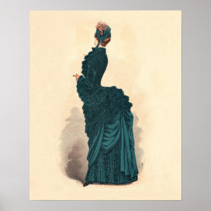 Poster Robe bleue élégante victorienne mode femme Art
