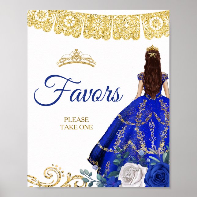 Poster Robe Bleue Royale Robe Florale Quinceañera Favore (Devant)