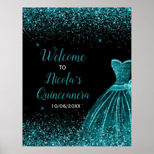 Poster Robe Bleue turquoise Faux Parties scintillant Quin