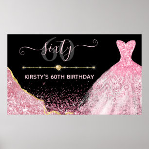 Poster Robe d'aquarelle rose et bordure de glam Anniversa