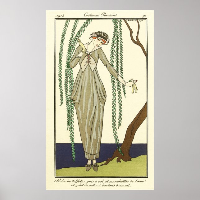 Poster Robe de taffetas gris, par George Barbier (Devant)