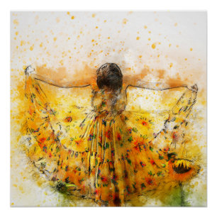 Poster Robe de tournesol Aquarelle Art