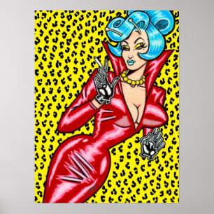 Poster Robe en vinyle rouge Vana DeVinyl™/Léopard jaune