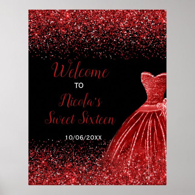Poster Robe Rouge Lumineuse Faux Parties scintillant Douc (Devant)