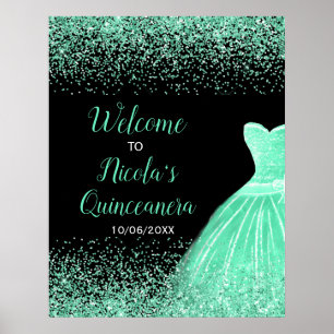 Poster Robe verte Mint Faux Parties scintillant Quinceane