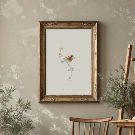 Poster Robin américain classique aquarelle avec baies