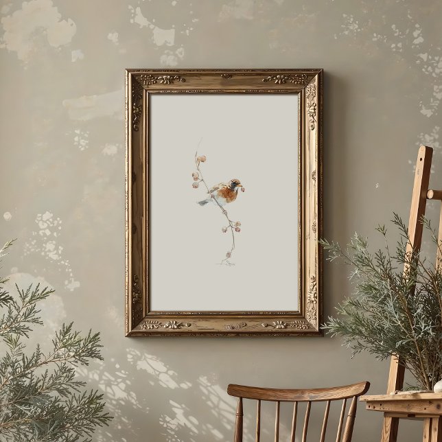 Poster Robin américain classique aquarelle avec baies (Créateur téléchargé)