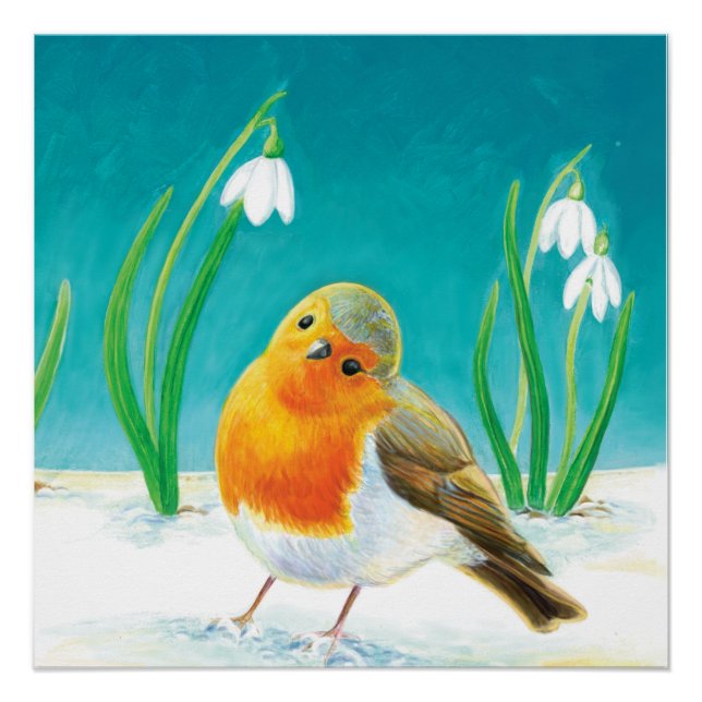 Poster Robin Bird - Erithacus rubecula (Devant)