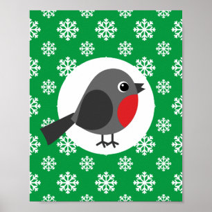 Poster Robin de dessin mignon avec les flocons de neige