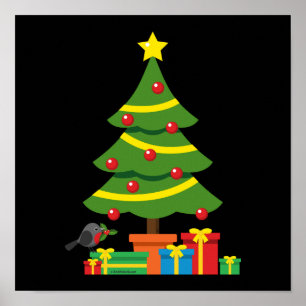 Poster Robin Et Coloré Présents Sous Arbre De Noël