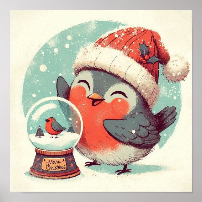 Poster Robin mignon Avec Snowglobe Kids Room Wall Art (Devant)