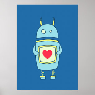 Poster Robot Clumsy Bleu Cute Avec Coeur