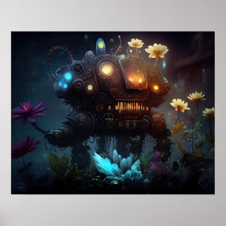 Poster Robot de fleurs futuristes surréalistes
