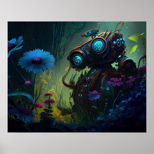 Poster Robot des fleurs de la forêt tropicale bleue (Devant)