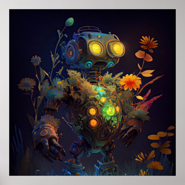 Poster Robot des fleurs tropicales des yeux jaunes (Devant)