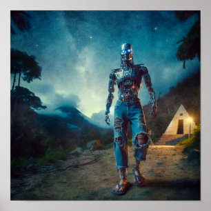Poster Robot futuriste dans un paysage ancien