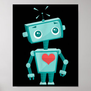 Poster Robot Heart Valentines Day Pour Enfants Filles