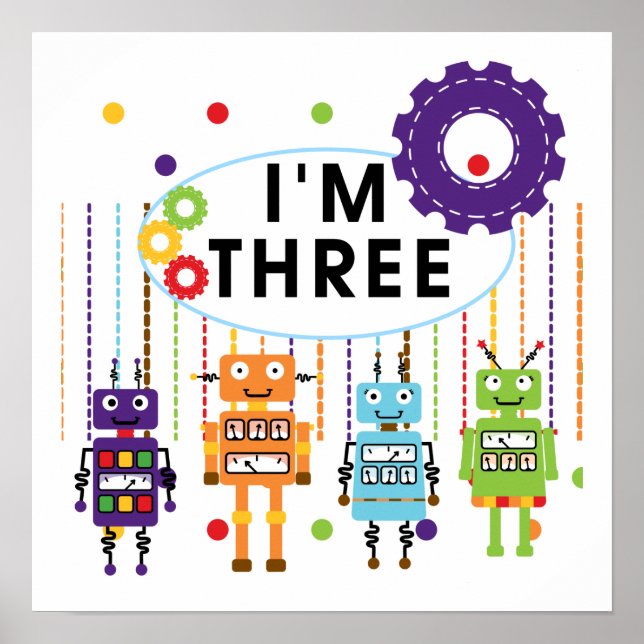 Poster Robot T-shirts et cadeaux d'anniversaire 3e (Devant)