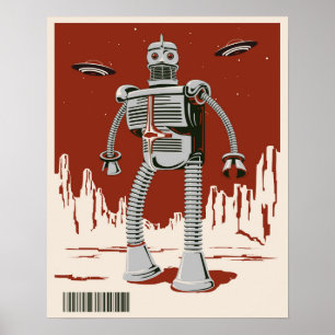 Poster Robot vintage 3 rouge