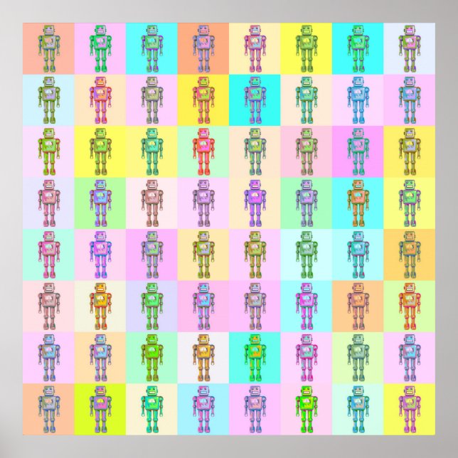 Poster Robots Art Pop Retro v1 (Devant)