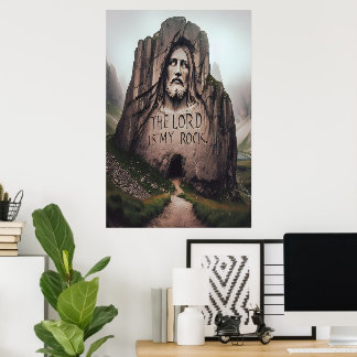 Poster Roche Divine : Jésus gravé Le Seigneur Est Mon Roc