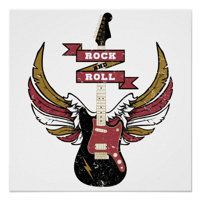 Poster Roche Et Rouleau - Guitare Électrique Rétro (Devant)