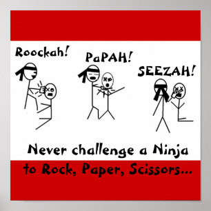 Poster Roche, papier, NINJA de ciseaux !