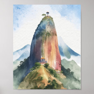 Poster Rocher de Guatape El Penon Colombie Aquarelle