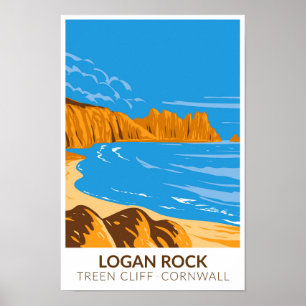 Poster Rocher Logan Sur La Falaise Treen À Cornwall Vinta