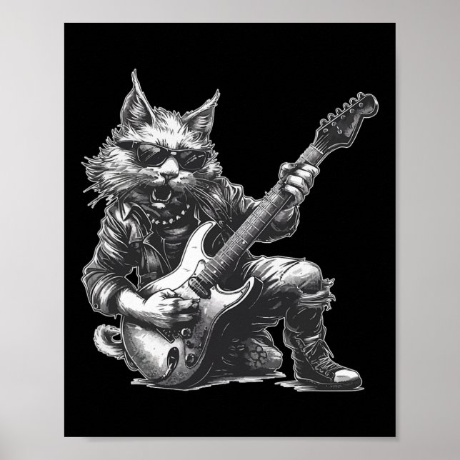 Poster Rock Chat Jouer Guitare Funny Guitare Chat (Devant)