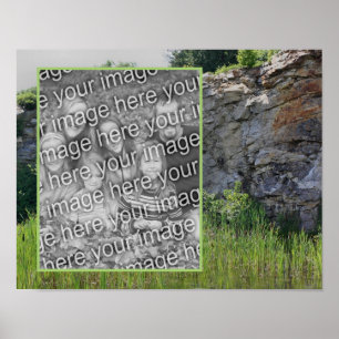 Poster Rock Cliff Cattails Pond Nature Ajouter Votre Phot