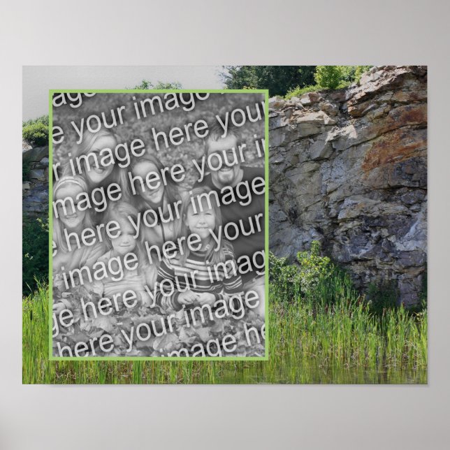 Poster Rock Cliff Cattails Pond Nature Ajouter Votre Phot (Devant)