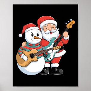 Poster Rock Guitare Snowman Et Père Noël Jouant De La Gui