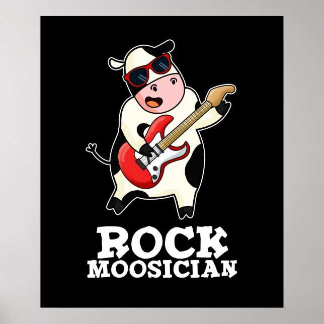 Poster Rock Moosician Funny Cow Musicien Pun Dark BG (Devant)