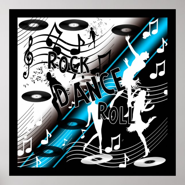 Poster Rock 'N' Roll Dance Musique Bleu (Devant)