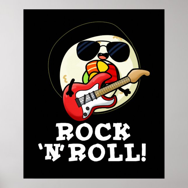 Poster Rock n Roll Funny Sushi Roll Pun Dark BG (Devant)