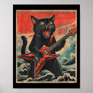 Poster Rock On Guitariste Vintage Chat Style De Groupe Co
