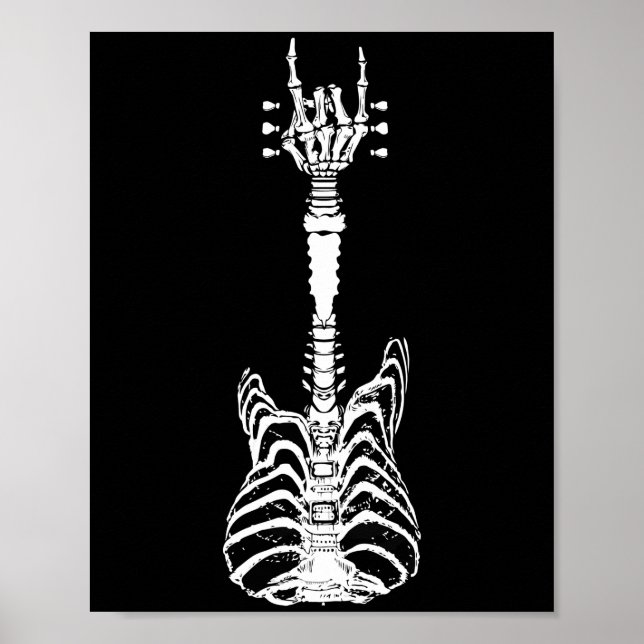 Poster Rock & Roll Skeleton Guitare Musique Lover Cadeau (Devant)