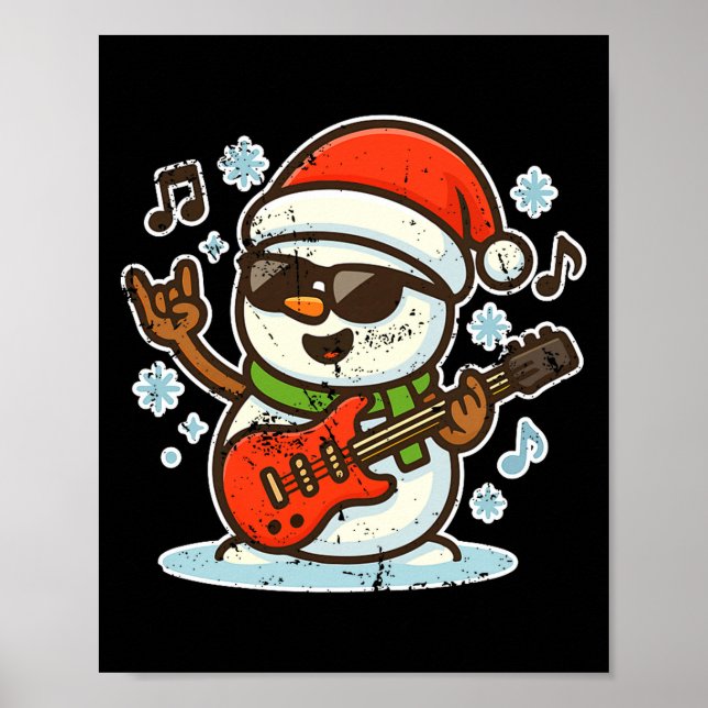 Poster Rock Snowman With Guitar Premium Tri-blend  (Devant)
